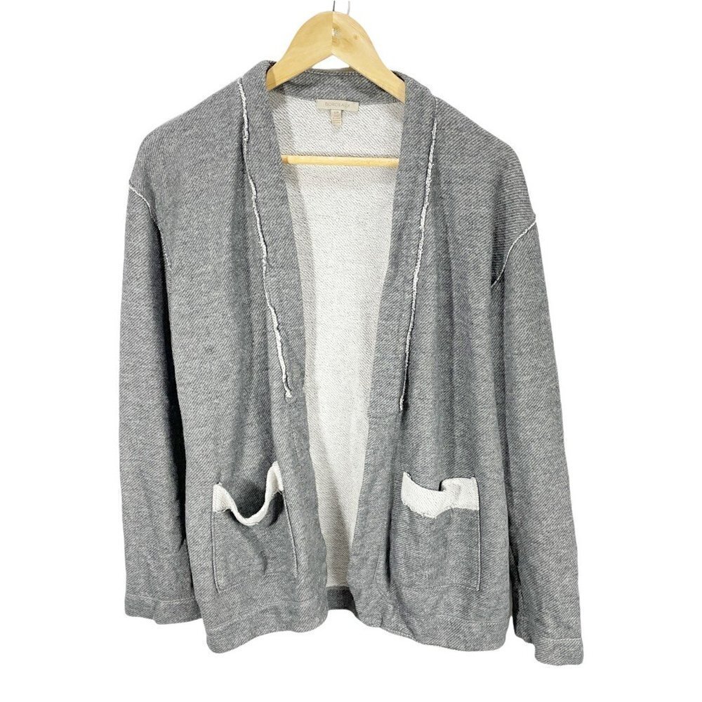Bordeaux Cardigan Women S Gray Open Front Raw Edge French Terry Casual Loungewea